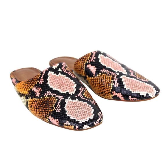 Madewell REMI BROWN PINK GENUINE LEATHER SNAKE EMBOSSED FLAT MULE SHOES SIZE 9 - Picture 1 of 13